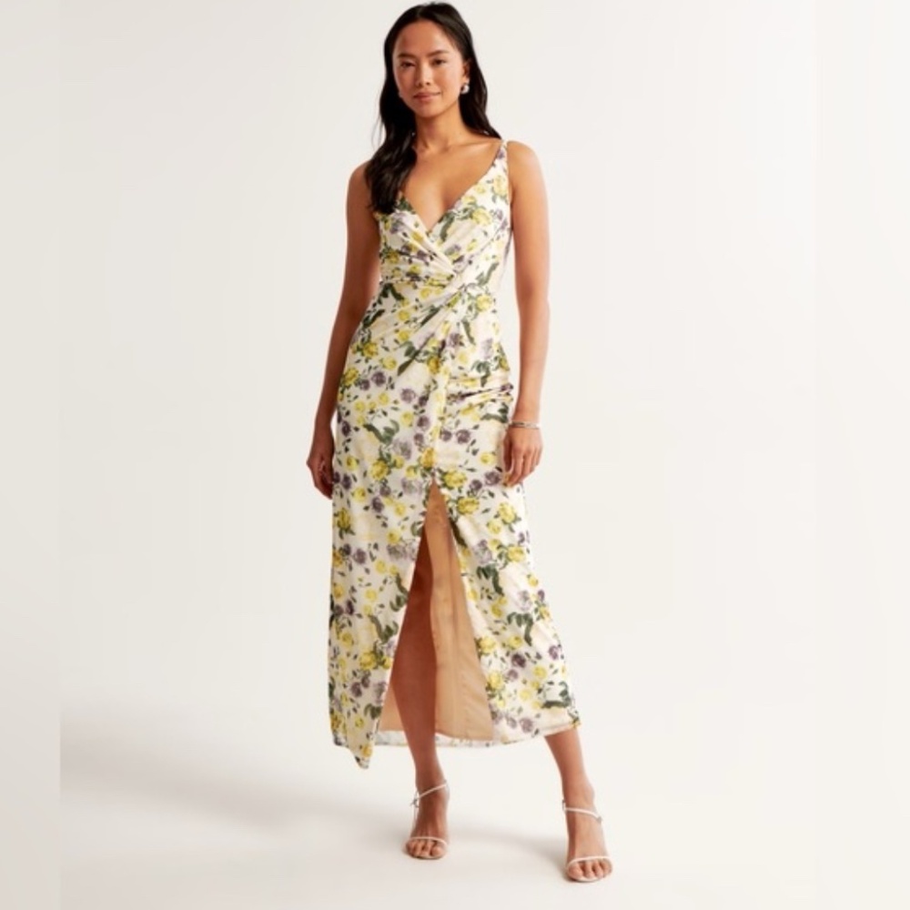 Abercrombie & Fitch Mesh Twist Wrap Maxi Dress Floral NWT